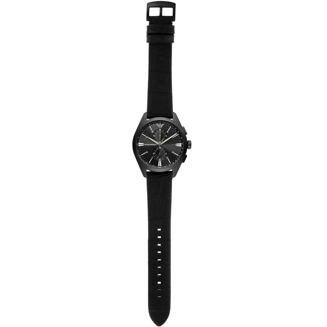Emporio Armani Claudio Chronograph Black Dial Black Leather Strap Watch For Men - AR11483