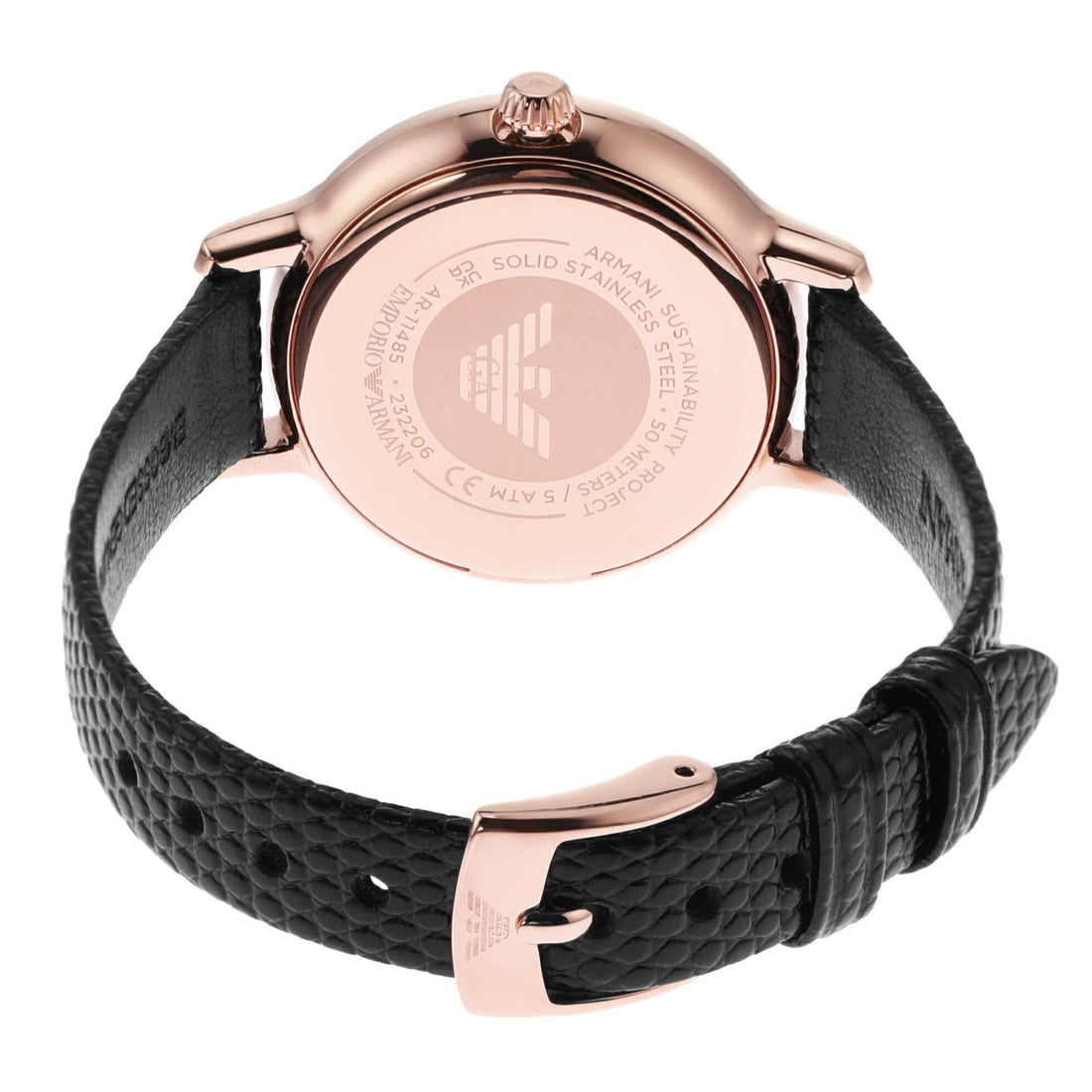 Emporio Armani Cleo Three-Hand Mother of Pearl Dial Black Leather Strap Watch For Women - AR11485