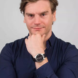 Emporio Armani Claudio Chronograph Black Dial Black Leather Strap Watch For Men - AR11542