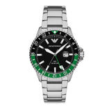 Emporio Armani Sea Explorer GMT Quartz Black Dial Silver Steel Strap Watch For Men - AR11589