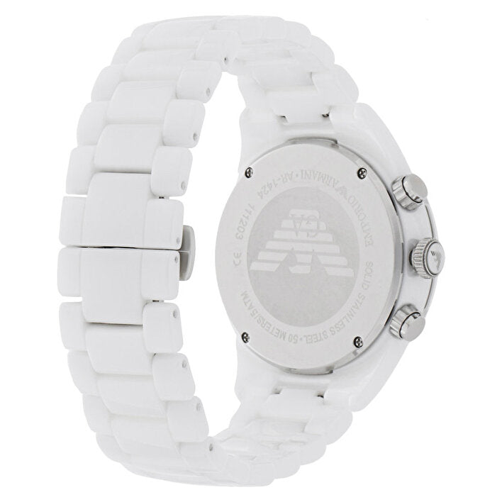 Emporio Armani Ceramic Chronograph White Dial White Ceramic Strap Watch For Men - AR1424