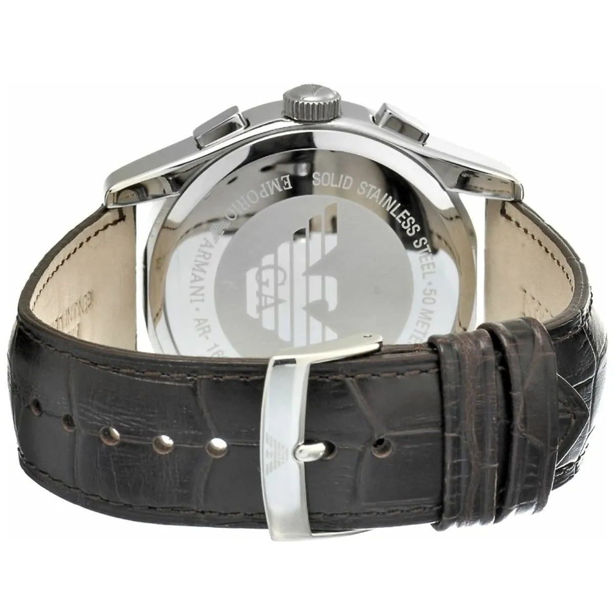 Emporio Armani Valente Chronograph Amber Dial Brown Leather Strap Watch For Men - AR1634