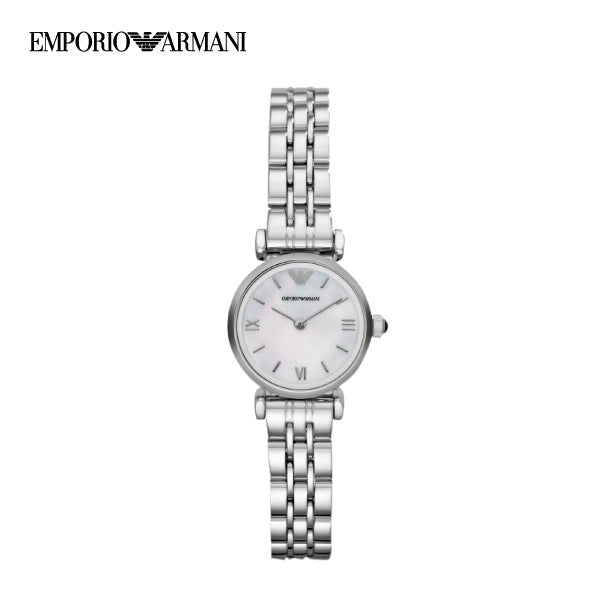 Emporio Armani Gianni T Bar Mother of Pearl Dial Silver Steel Strap Watch For Women - AR1688