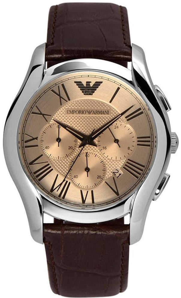Emporio Armani Valente Chronograph Brown Dial Brown Leather Strap Watch For Men - AR1785