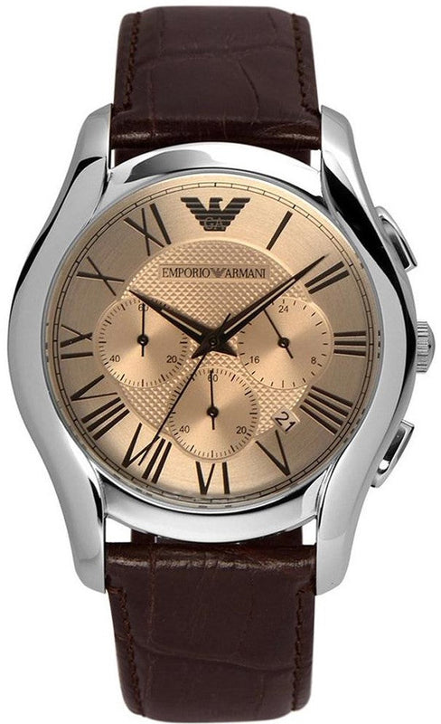 Emporio Armani Valente Chronograph Brown Dial Brown Leather Strap Watch For Men - AR1785