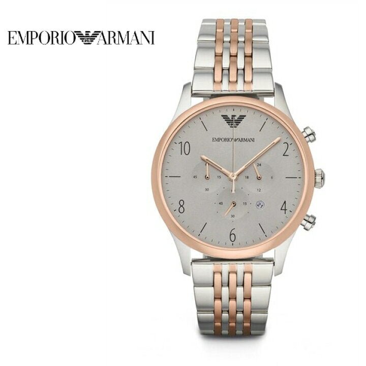 Emporio Armani Beta Chronograph Grey Dial Two Tone Steel Strap Watch For Men - AR1864