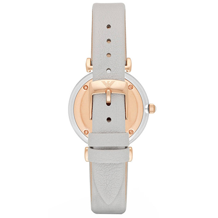 Emporio Armani Gianni T Bar Quartz Mother of Pearl Dial White Leather Strap Watch For Women - AR1965