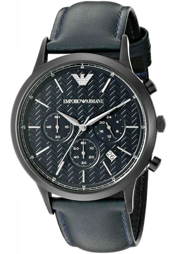 Emporio Armani Renato Chronograph Quartz Blue Dial Blue Leather Strap Watch For Men - AR2481
