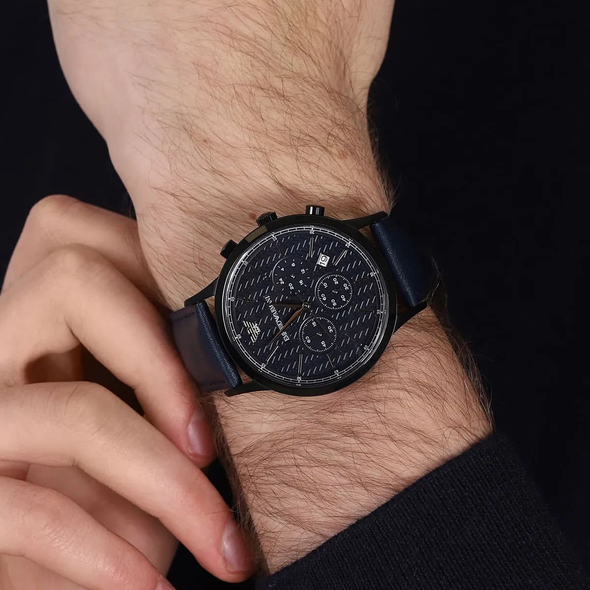 Emporio Armani Renato Chronograph Quartz Blue Dial Blue Leather Strap Watch For Men - AR2481