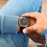 Emporio Armani Luigi Quartz Black Dial Black Leather Strap Watch For Men - AR2500