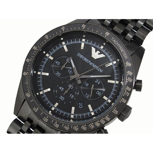Emporio Armani Tazio Chronograph Black Dial Black Steel Strap Watch For Men - AR5989