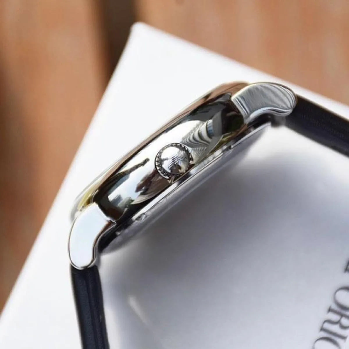 Emporio Armani Analog Automatic Black Dial Black Leather Strap Watch For Men - AR60040