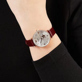 Emporio Armani Meccanico Automatic Silver Dial Burgundy Leather Strap Watch For Women - AR60044