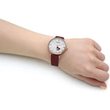Emporio Armani Gianni T-Bar Mother of Pearl White Dial Red Leather Strap Watch For Women - AR60048