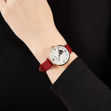 Emporio Armani Gianni T-Bar Mother of Pearl White Dial Red Leather Strap Watch For Women - AR60048