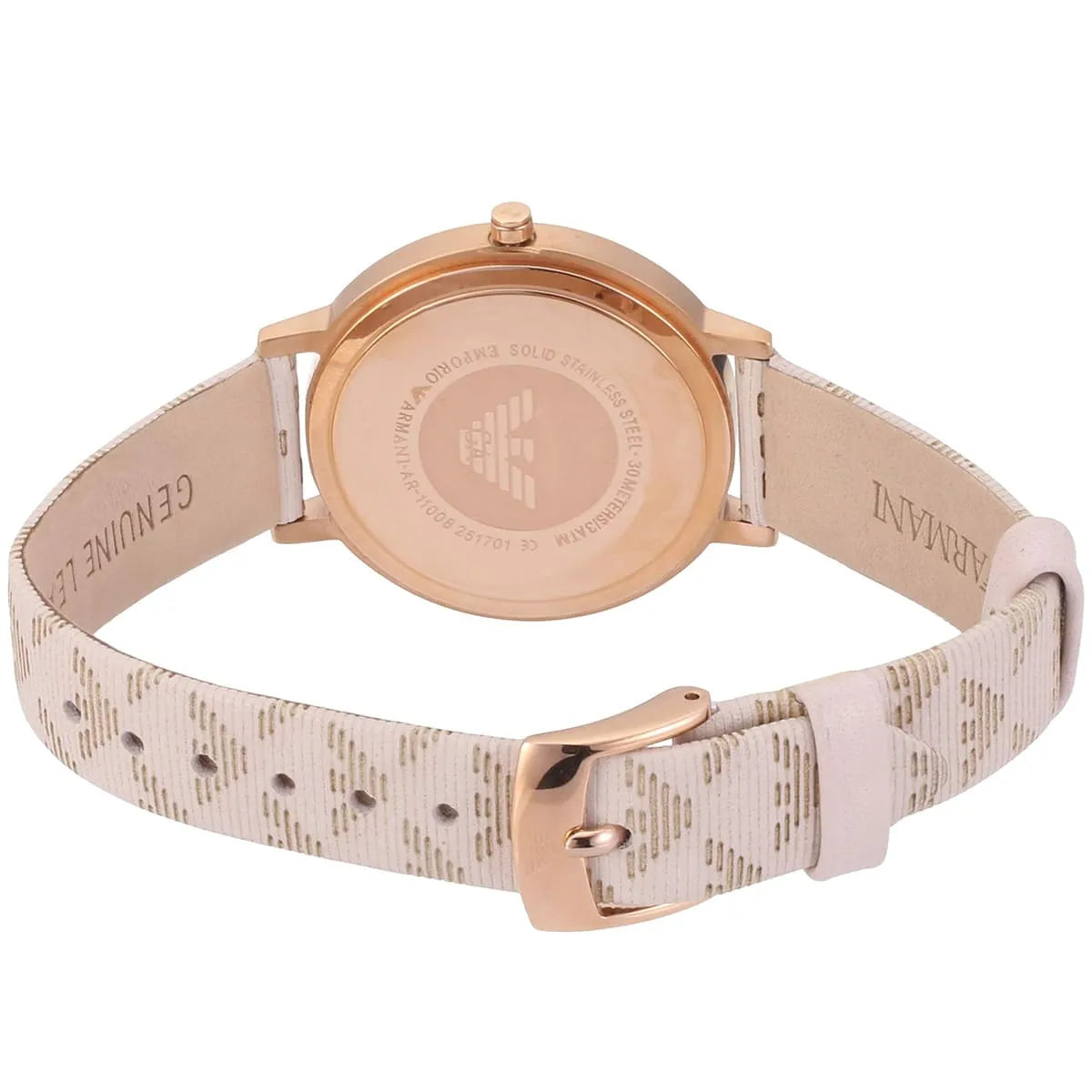 Emporio Armani Gianni T Bar Quartz Silver Dial Beige Leather Strap Watch For Women - AR80007