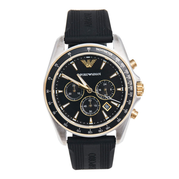 Emporio Armani Sigma Chronograph lack Dial Black Rubber Strap Watch For Men - AR80003