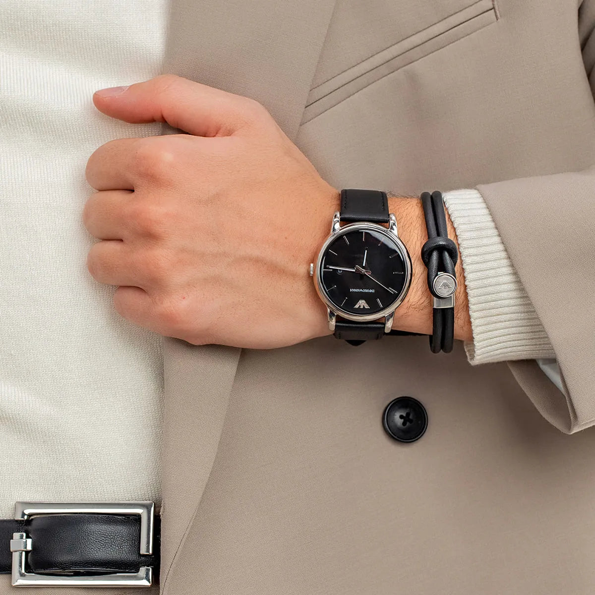 Emporio Armani Classic Quartz Black Dial Black Leather Strap Watch For Men - AR1692