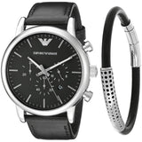 Emporio Armani Dress Analog Black Dial Black Leather Strap Watch For Men - AR8029