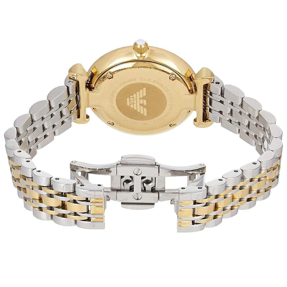 Emporio Armani Gianni T Bar White Dial Two Tone Steel Strap Watch For Women - AR8031