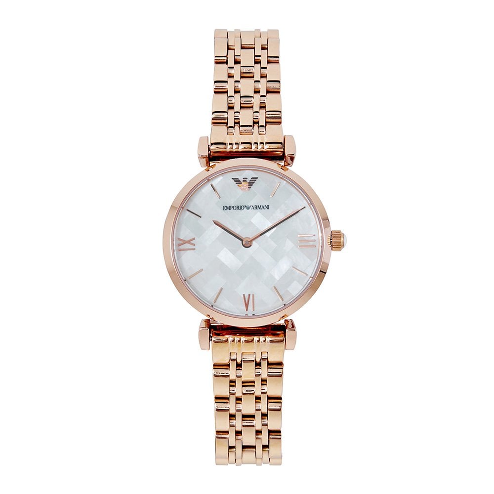 Emporio Armani Mother of Pearl Dial Rose Gold Steel Strap Watch For Women - AR11110