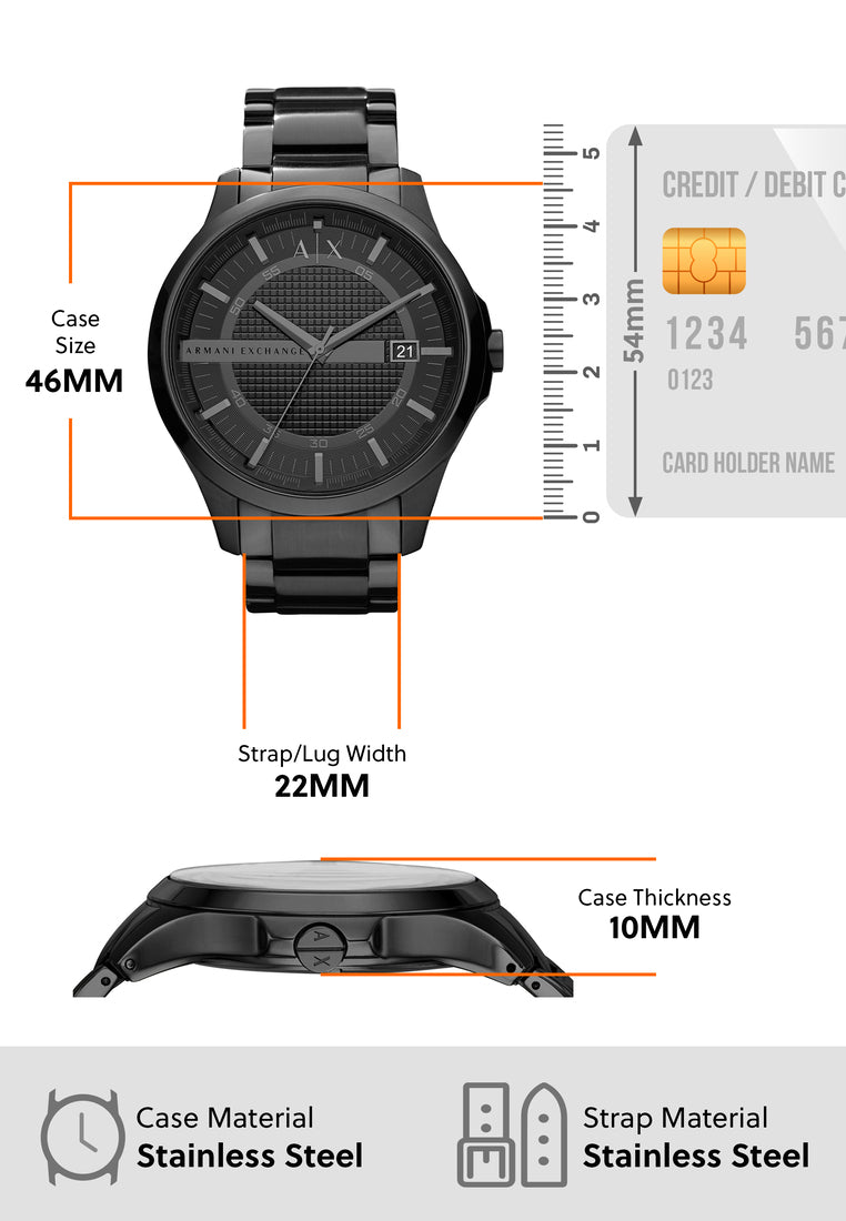 Armani Exchange Hampton Chronograph Black Dial Black Steel Strap Watch For Men - AX2104