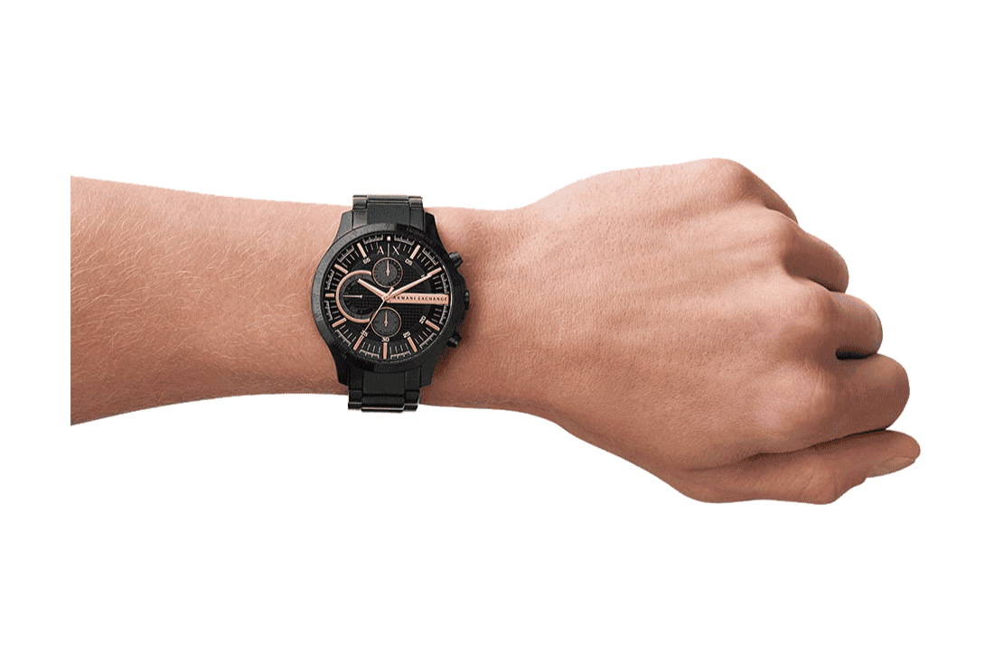 Armani Exchange Chronograph Black Dial Black Steel Strap Watch For Men - AX2429