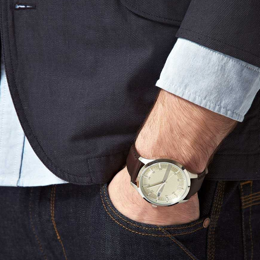 Armani Exchange Whitman Silver Dial Brown Leather Strap Watch For Men - AX2100