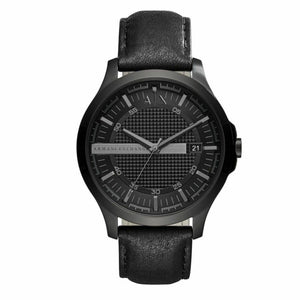 Armani Exchange Hampton Chronograph Black Dial Black Leather Strap Watch For Men - AX2400