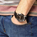 Armani Exchange Hampton Chronograph Black Dial Black Leather Strap Watch For Men - AX2101