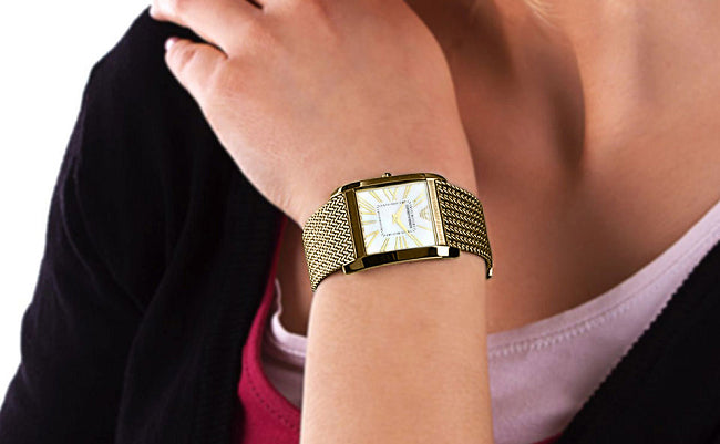 Emporio Armani Super Slim Quartz White DIal Gold Mesh Bracelet Watch For Women - AR2017