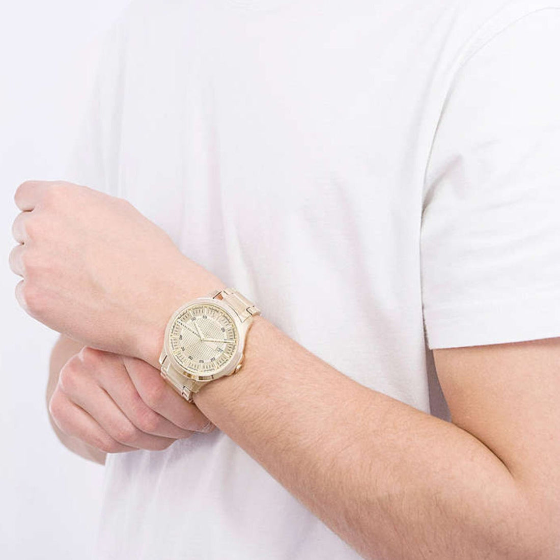 Armani Exchange Hampton Chronograph Gold Dial Gold Steel Strap Watch For Men - AX2415