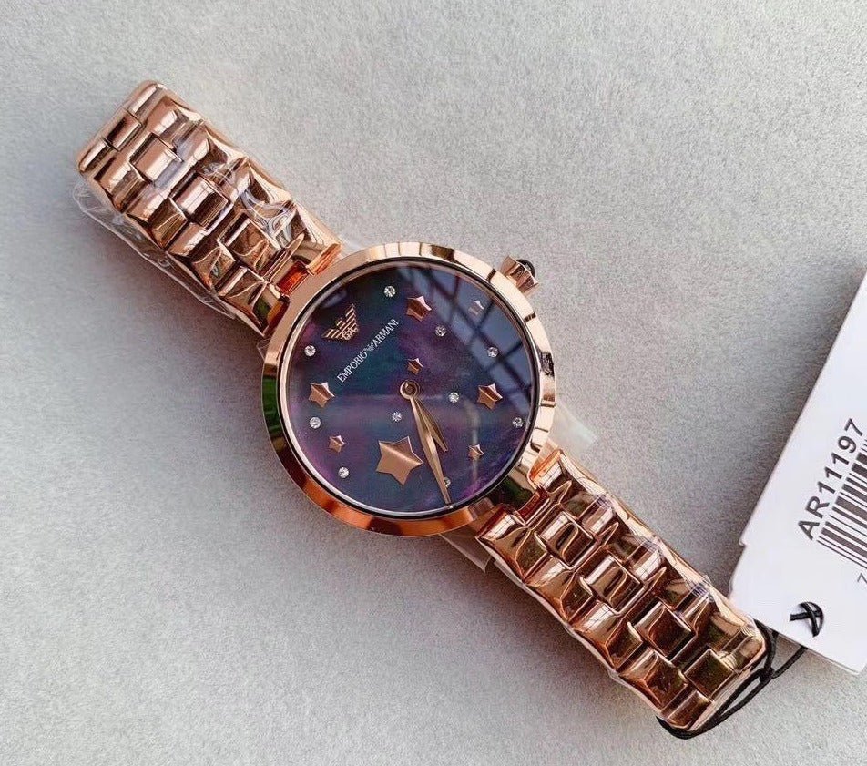 Emporio Armani Arianna Black Dial Rose Gold Stainless Steel Watch For Women - AR11197