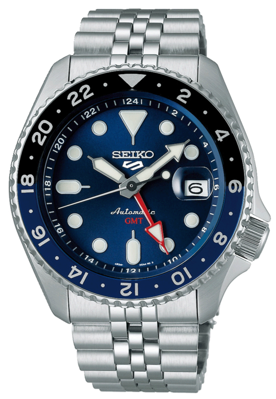 Seiko 5 Sports GMT SKX Automatic Blueberry Dial Silver Steel Strap Watch For Men - SSK003K1
