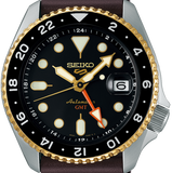 Seiko 5 Sports SKX GMT Automatic Mocha Black Dial Brown Leather Strap Watch For Men - SSK036K1