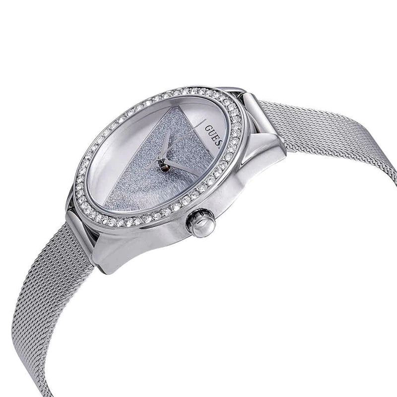Guess Tri Glitz Quartz Silver Dial Silver Mesh Bracelet Watch For Women - W1142L1