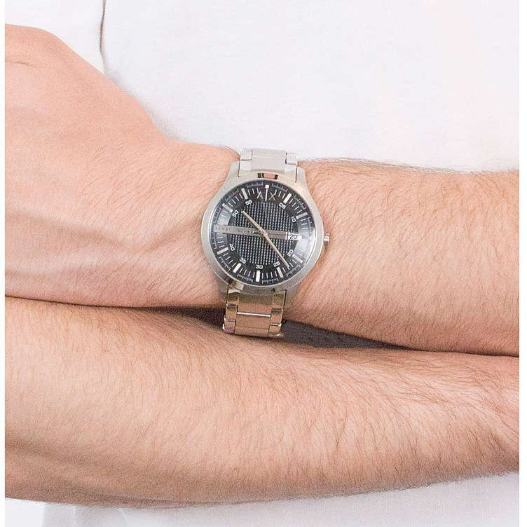 Armani Exchange Hampton Chronograph Black Dial Silver Steel Strap Watch For Men - AX2103