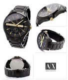 Armani Exchange Hampton Chronograph Black Dial Black Steel Strap Watch For Men - AX2121
