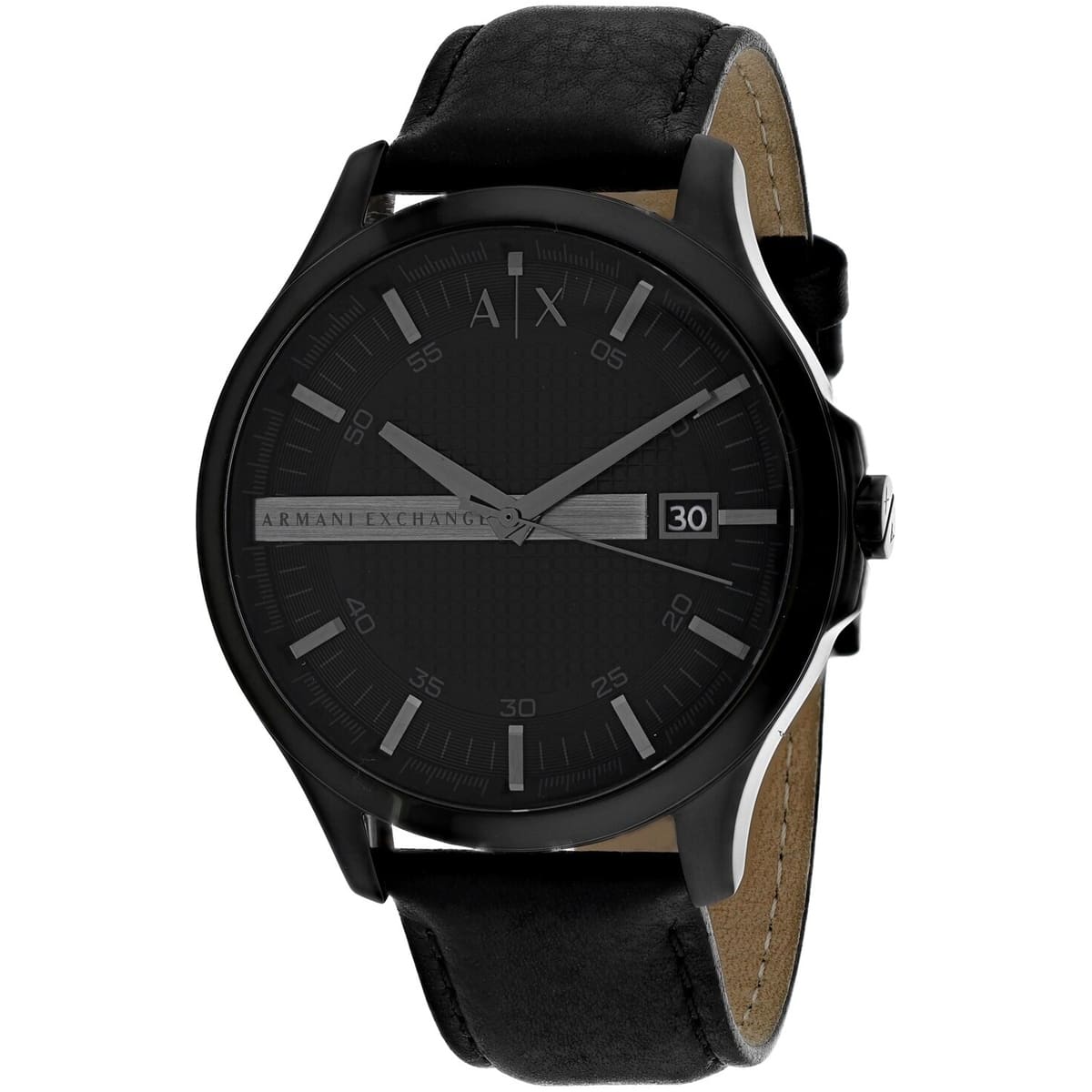Armani Exchange Hampton Chronograph Black Dial Black Leather Strap Watch For Men - AX2400