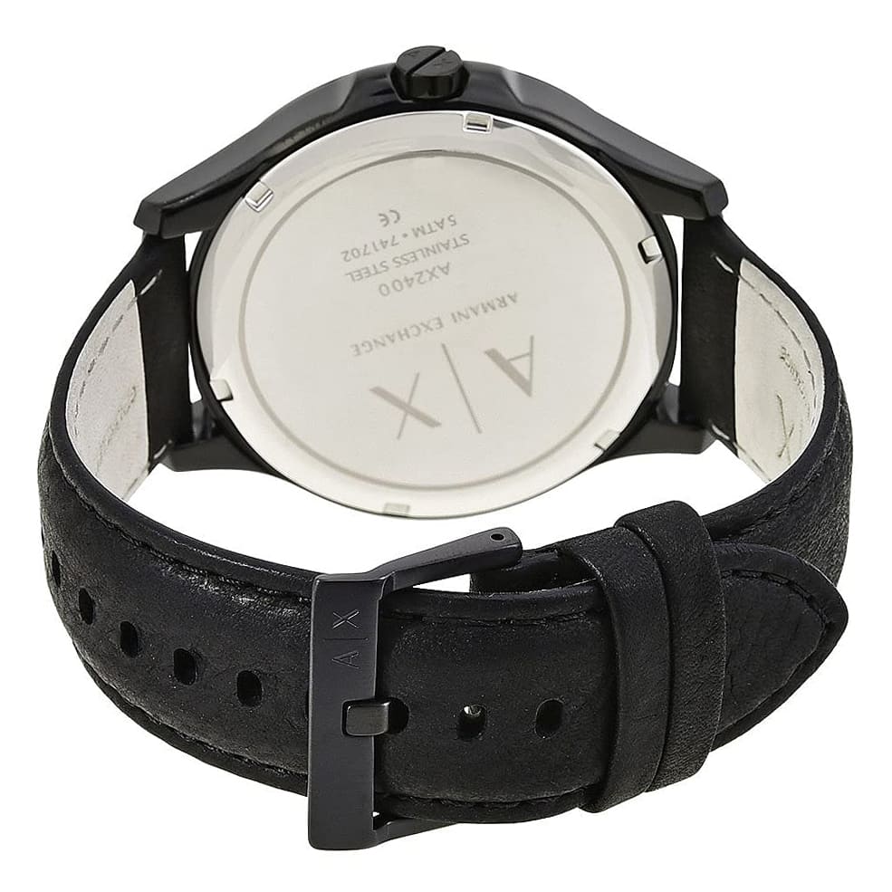 Armani Exchange Hampton Chronograph Black Dial Black Leather Strap Watch For Men - AX2400