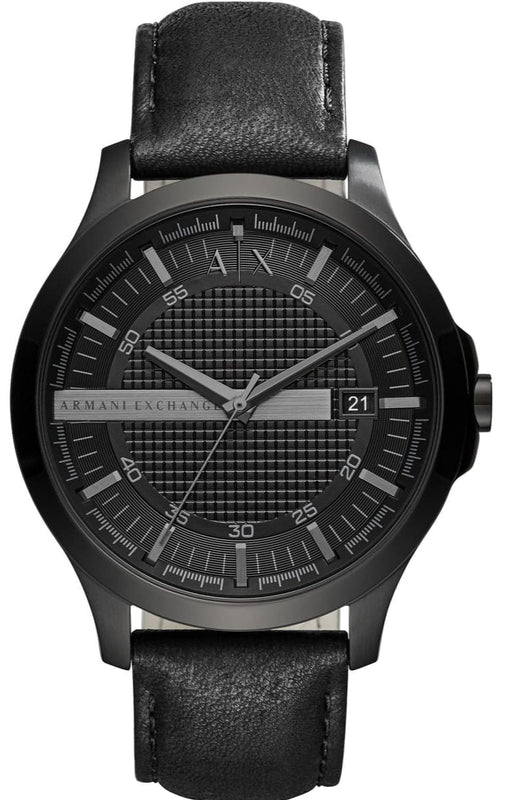 Armani Exchange Hampton Chronograph Black Dial Black Leather Strap Watch For Men - AX2400