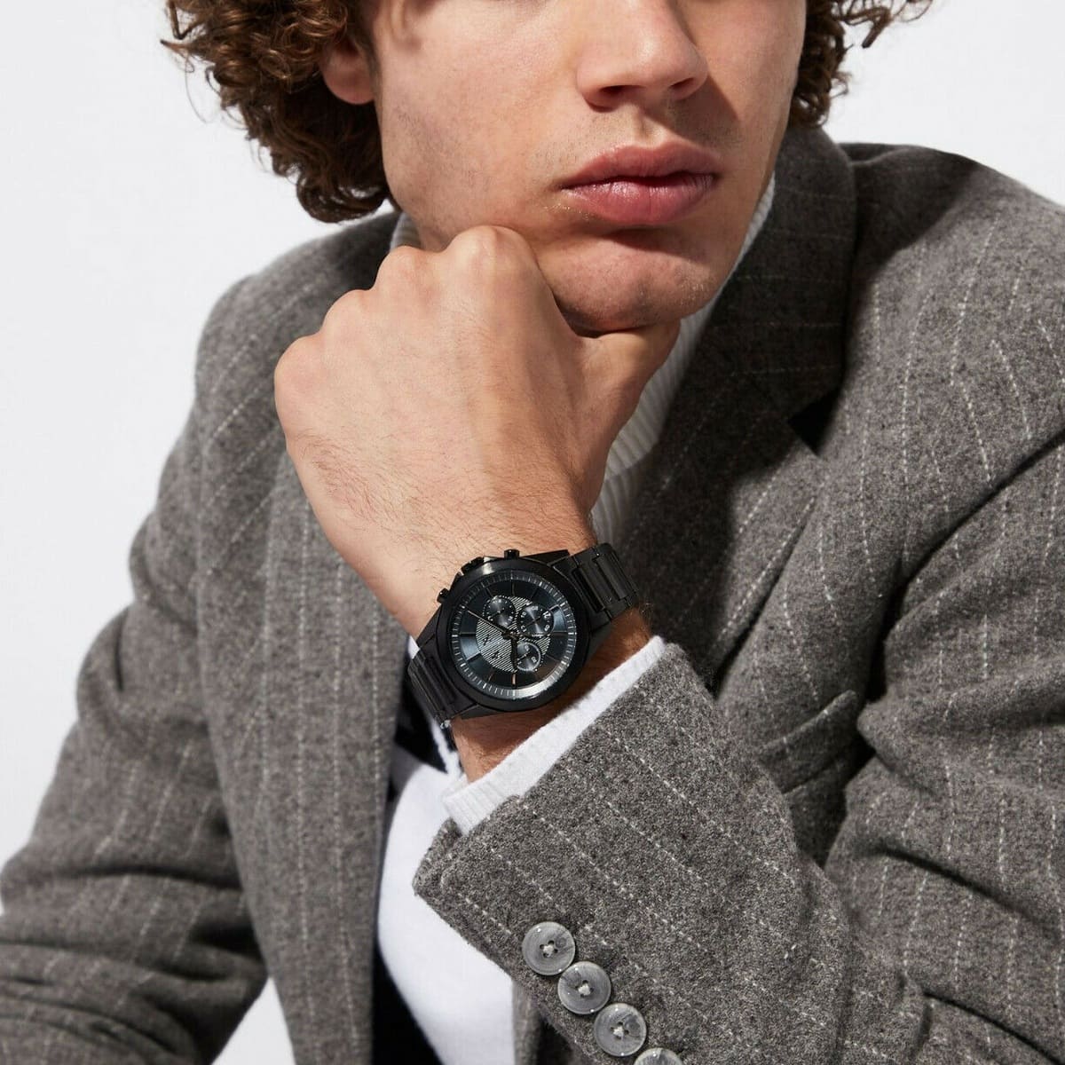 Armani Exchange Drexler Chronograph Black Dial Black Steel Strap Watch For Men - AX2639