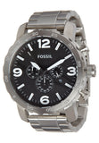 Fossil Nate Chronograph Black Dial Silver Steel Strap Watch for Men - JR1353
