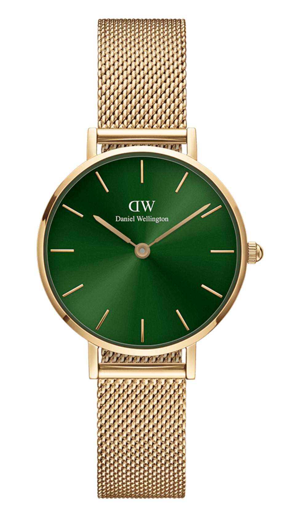 Daniel Wellington Petite Emerald Green Dial Gold Mesh Strap Watch For Women - DW00100481