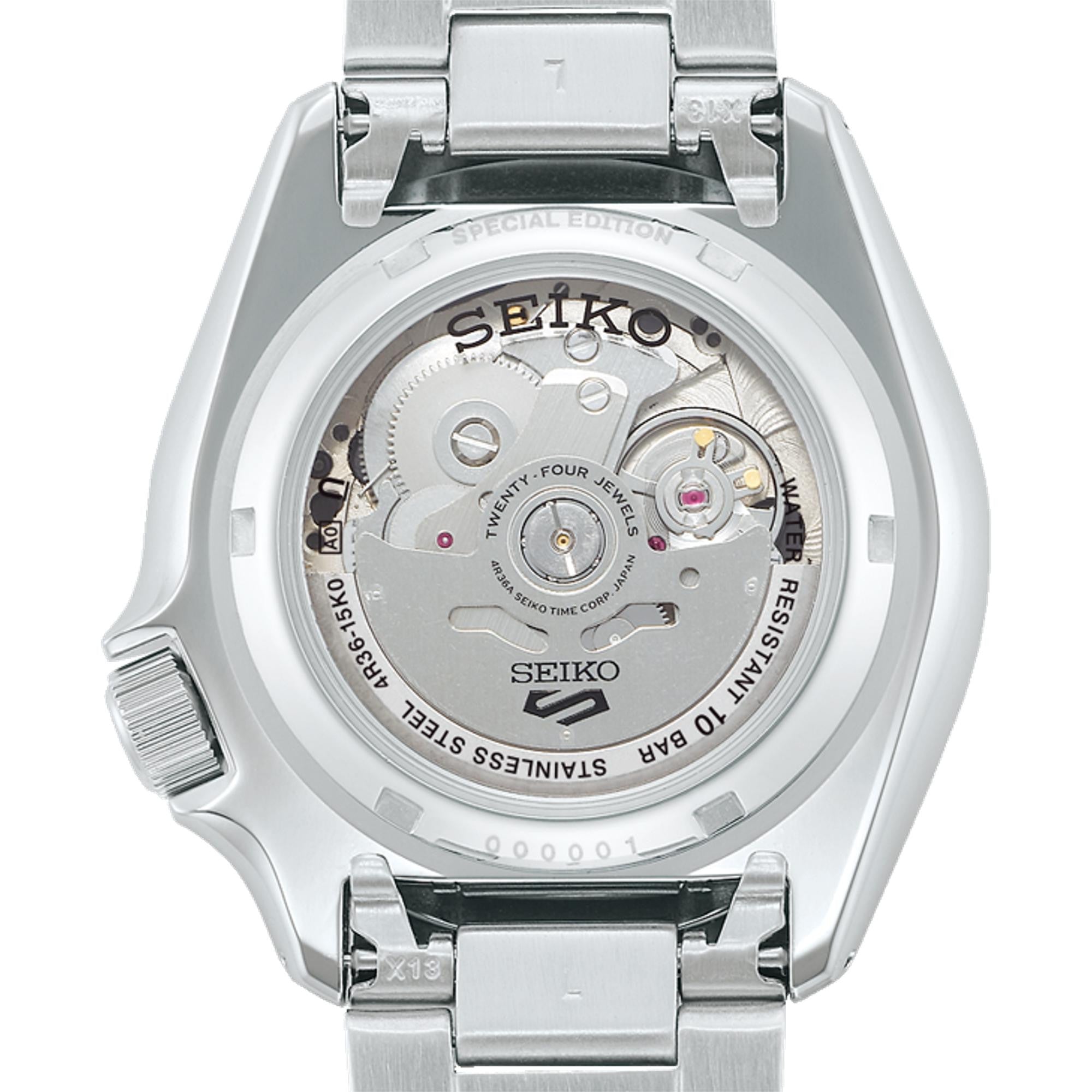 Seiko 5 Sports Petrol Blue Checker Flag Special Edition Blue Dial Silver Steel Strap Watch For Men - SRPK65K1