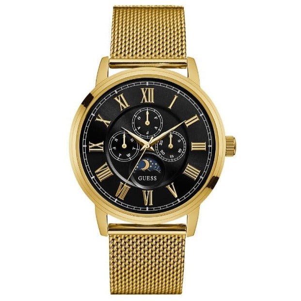 Guess Delancy Black Dial Gold Mesh Bracelet Watch for Men - W0871G2