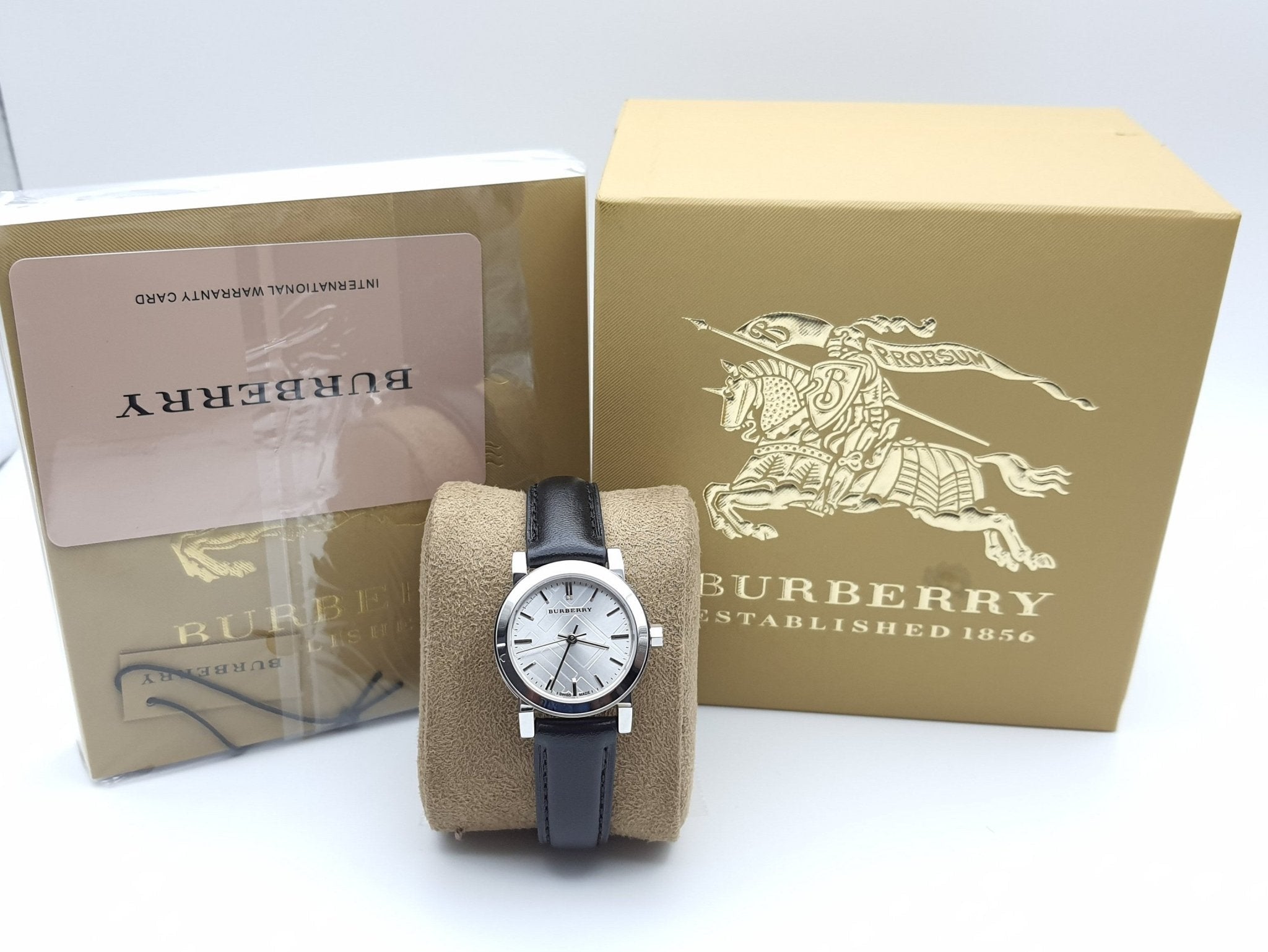 Burberry The City White Dial Black Leather Strap Watch for Women - BU9206