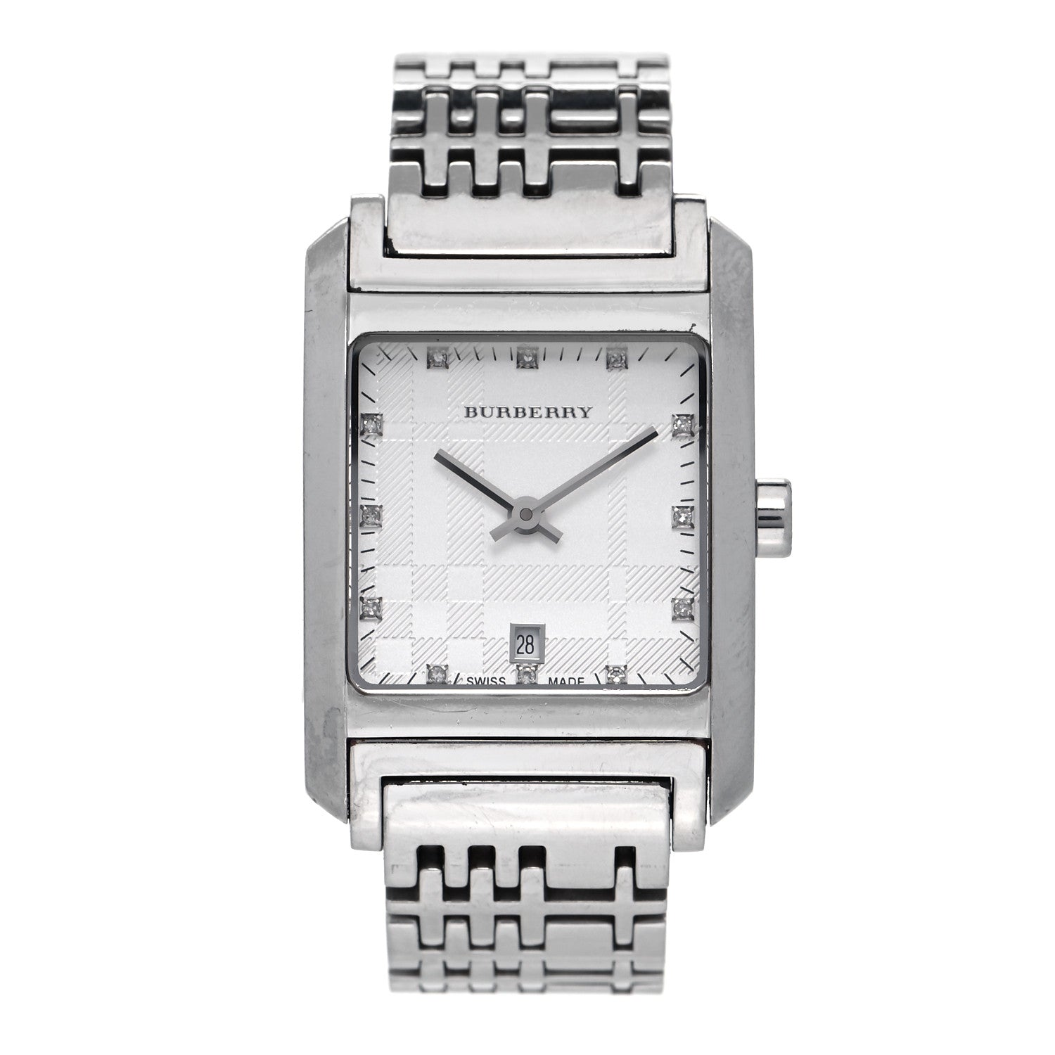 Burberry Heritage Diamond White Dial Silver Stainless Steel Strap Watch for Women - BU1583
