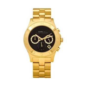Marc Jacobs Blade Chronograph Black Dial Gold Steel Strap Watch for Women - MBM3309