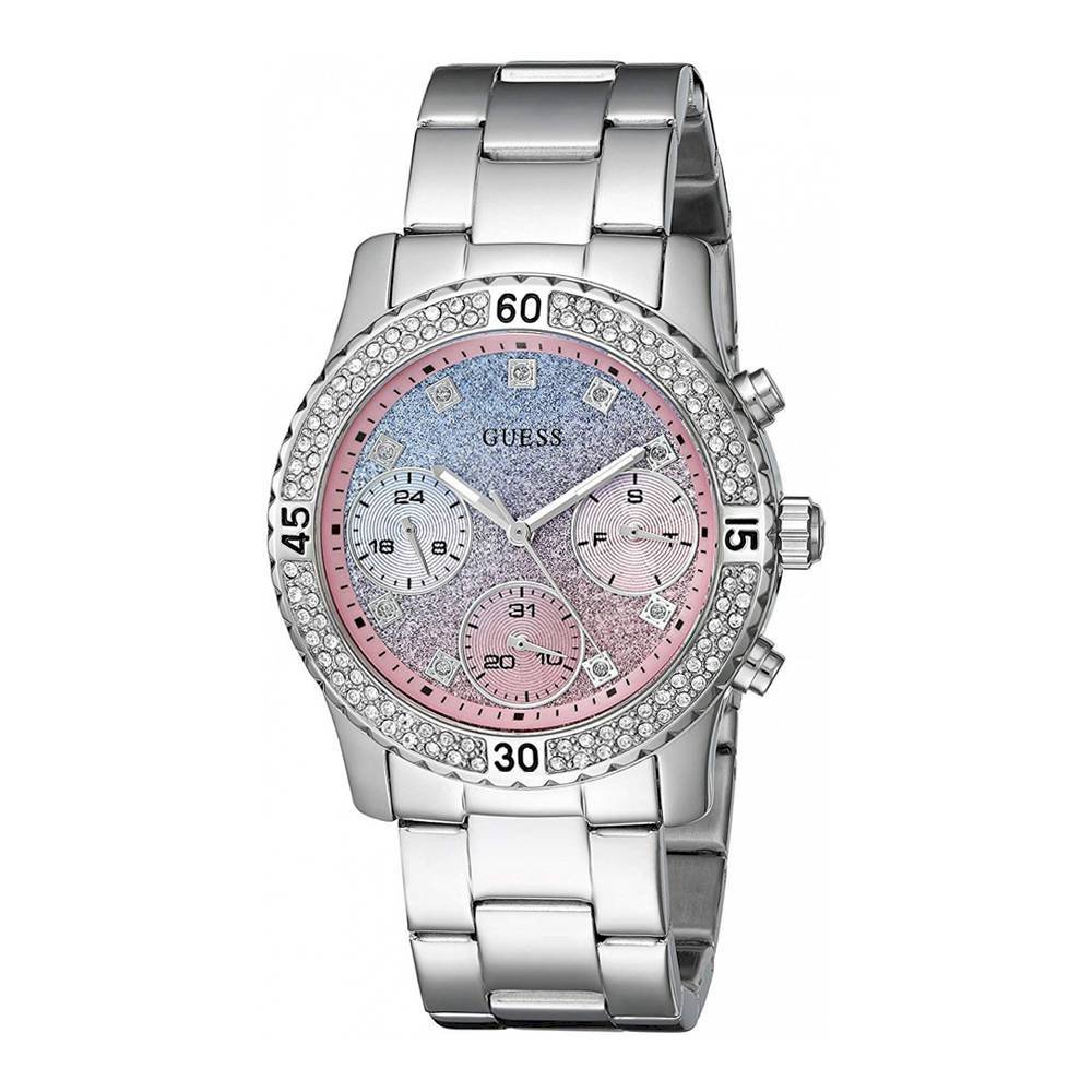 Guess Confetti Multicolored Dial Silver Steel Strap Watch For Women - W0774L1